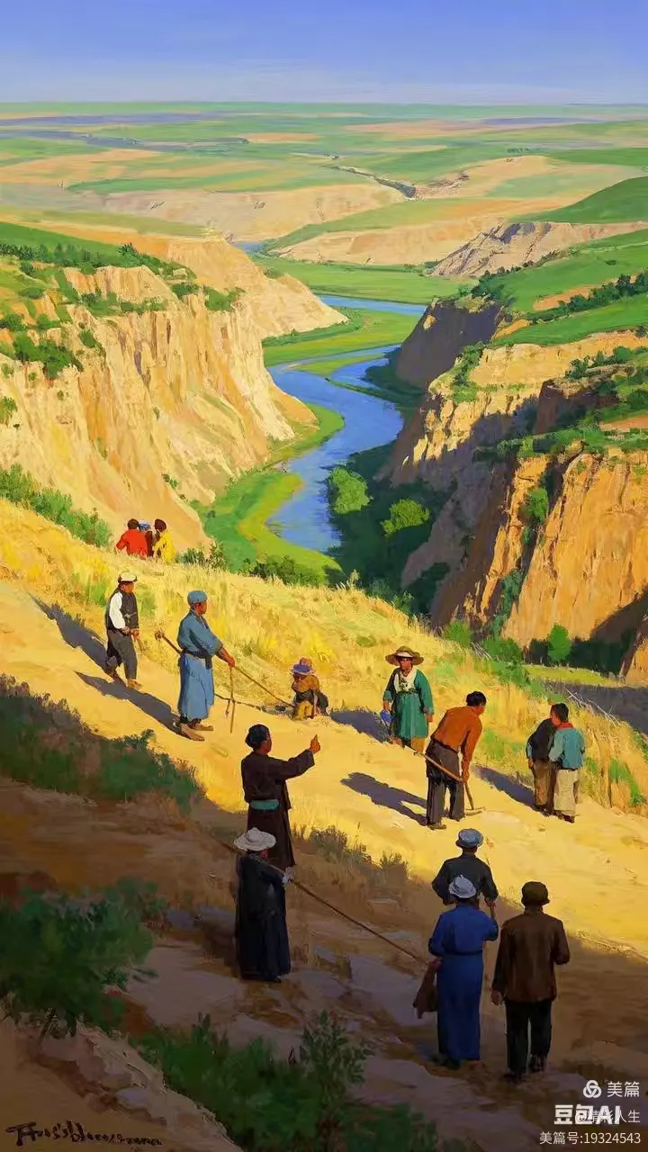 黄土高原风情场景at绘画